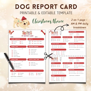 Bulletin scolaire pour chien, Bulletin scolaire pour animal de compagnie, Bulletin scolaire pour chien de compagnie, Bulletin scolaire pour garderie pour chiens, Bulletin de garde d'animaux de compagnie, Rapport pour promeneurs de chiens, Noël 2023