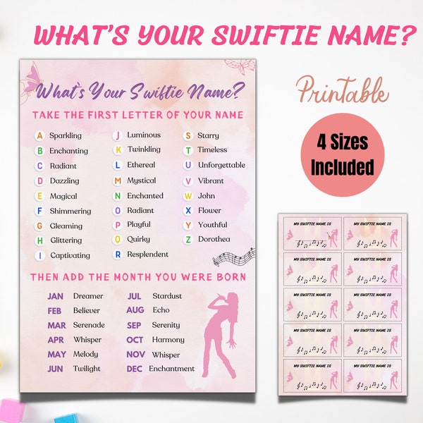 What's Your Swiftie Name Poster, Swiftie Party Games, Taylor Party Game Bundle, T Swift Party, Teen Party Games, Bridal Shower Games Bundle