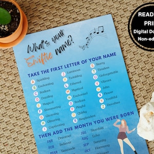 ¿Cuál es tu cartel de nombre Swiftie, juegos de fiesta Swiftie, paquete de juegos de fiesta Taylor, fiesta T Swift, juegos de fiesta para adolescentes, paquete de juegos de despedida de soltera?
