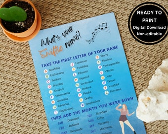 Swiftie Name Party Game: Taylor Birthday, Bachelorette (PDF)