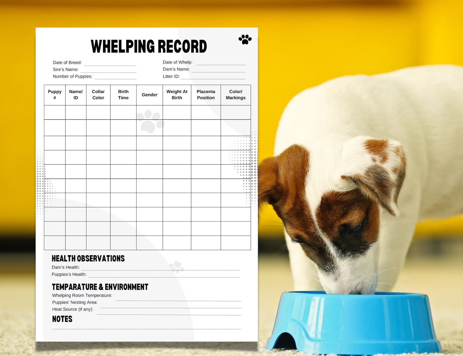 Editable Dog Whelping Record, Whelping Chart, Breeder Records, Dog