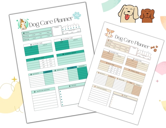 Dog Care Planner & Report Card: Pet Sitter Forms (Digital Download)