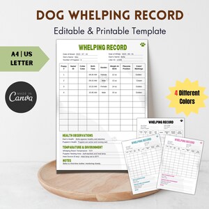 Editable Dog Whelping Record, Whelping Chart, Breeder Records, Dog ...
