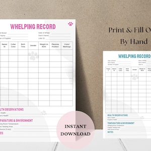 Editable Dog Whelping Record, Whelping Chart, Breeder Records, Dog ...