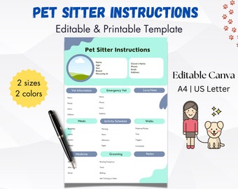 Pet Sitter Instructions: Editable Dog & Cat Care Template (PDF)
