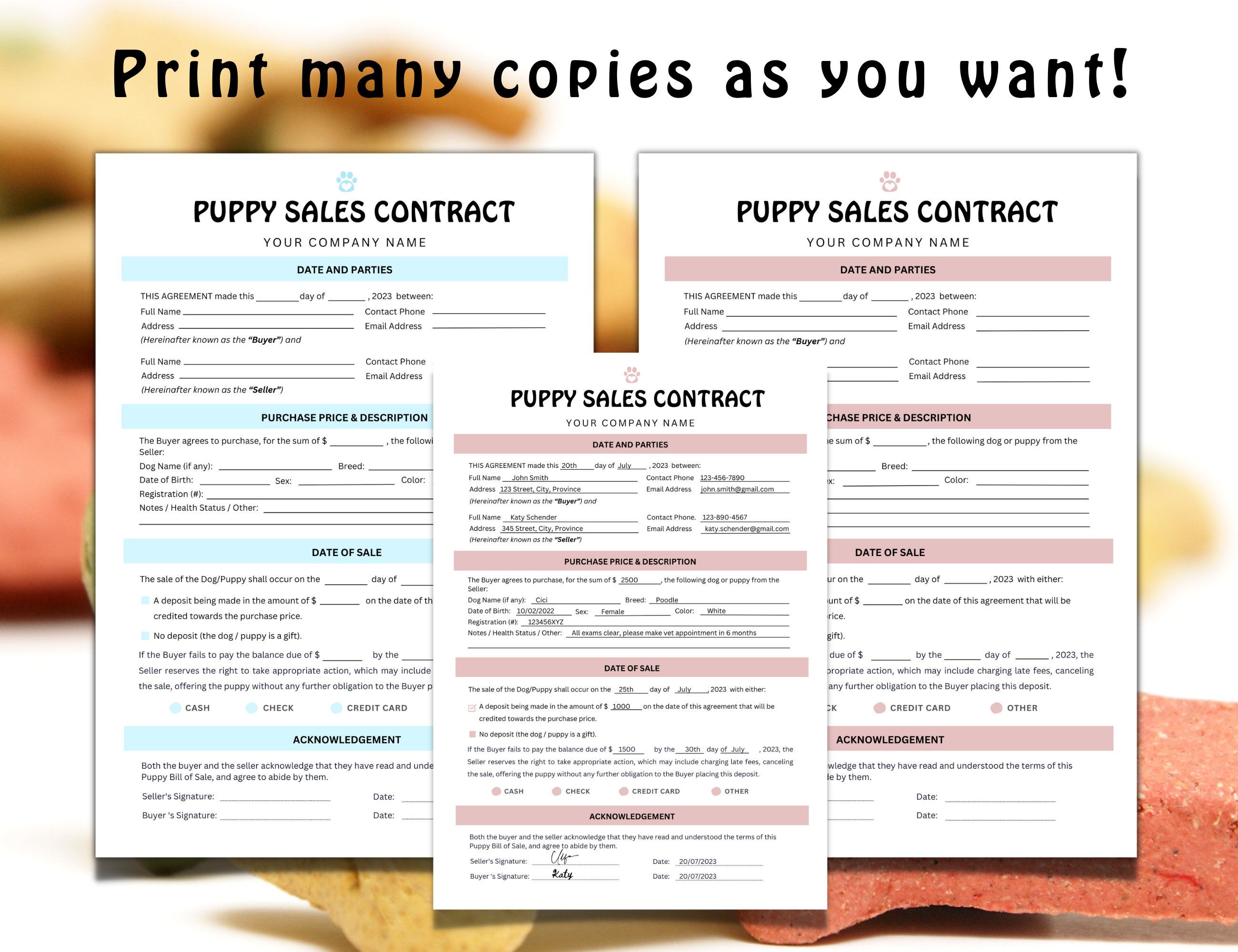 Fillable Puppy Sales Agreement Puppy Bill of Sale Puppy Sales Contract ...