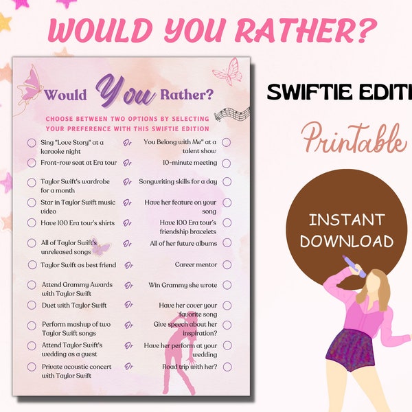 Swiftie Would You Rather Game Swiftie Party Games Taylor Party Game Bundle T Swift Party Teen Party Games Bridal Shower Games Bundle