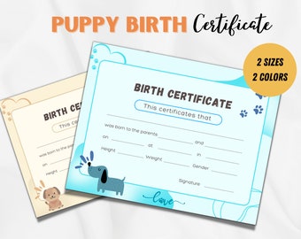 Editable Puppy Birth Certificate Template: Breeder Pet Adoption Form (PDF)