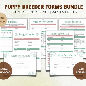 Fillable Breeder Puppy Pack, Dog Breeder Records, Dog Breeder Forms, Puppy Vaccination, Dog Vaccination, Printable PDF, New Puppy