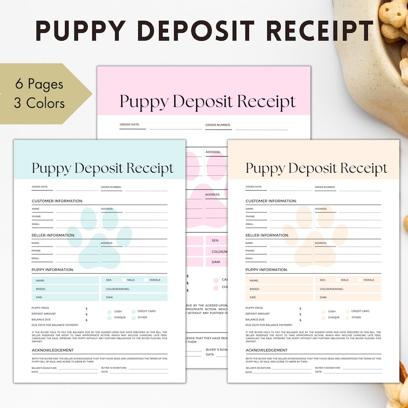 Fillable Puppy Deposit Form, Puppy Sales Agreement, Puppy Bill of Sale ...