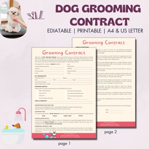 Dog Grooming Contract, Pet Grooming Contract Printable, Dog Cat Salon Contract, Cat Grooming Agreement,Canva Template,Editable PDF,Puppy Dog