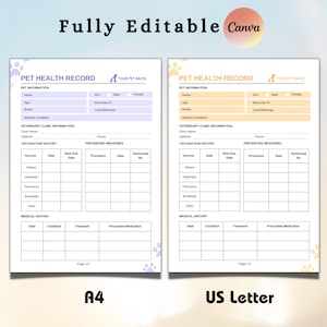 Pet Health Record Printable: Dog & Cat Health Tracker (PDF Editable) - Etsy