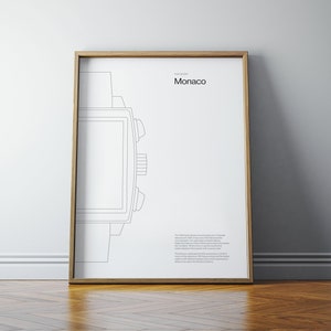 Iconic Watch Case Poster - Tag Heuer Monaco, Minimalist Watch Design, Watch Poster, Minimalist Horology Poster
