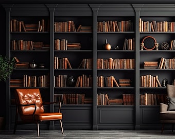 Zoom Virtual Backgrounds | Elegant Dark Library Virtual Meeting Background - Sophisticated Bookcase Zoom Background