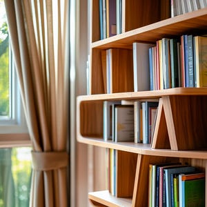 Virtual Background Corner Bookshelf for Zoom, MS Teams, Webex, Skype, and Google Meet, Professional Virtual Office Shelving Natural Light