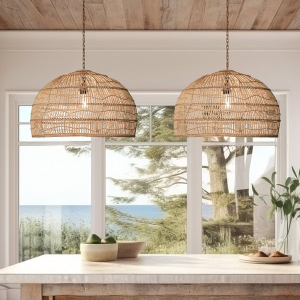 Felix Rattan Pendant Light. Suits Multiple Interior Design. Coastal Natural Trendy Interior Design. Scandi. Boho. Rustic Decor. Artisan Made