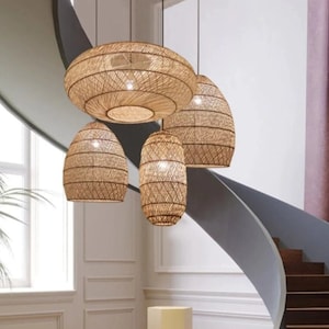 High Quality Australian, Rattan Light Fixture, Bamboo Lampshade,Rattan Pendant Light, Bamboo Pendant Light, Rattan Basket Lamp, Wicker. Bundle of 4 as shown