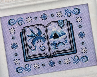 Book of Frost Dragons Cross Stitch, Ice Dragon Cross Stitch Pattern, Fantasy Cross Stitch, Snowflake Cross Stitch, Books Cross Stitch, PDF