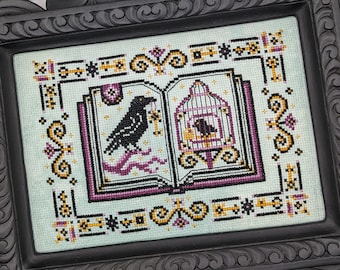 Book of Lost Keys, Crow Cross Stitch Pattern, Book Cross Stitch, Goth Cross Stitch, Fantasy Cross Stitch, Pattern Keeper, Keys cross stitch