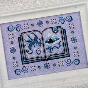 Book of Frost Dragons Cross Stitch, Ice Dragon Cross Stitch Pattern, Fantasy Cross Stitch, Snowflake Cross Stitch, Books Cross Stitch, PDF