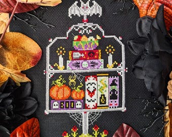 Little Spooky Library Cross Stitch, Books Cross Stitch, Library Cross Stitch, Bookshelf Cross Stitch Pattern, Halloween Cross Stitch Pattern