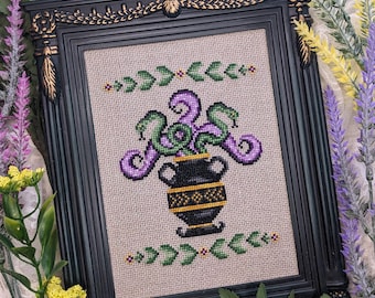 Pandora's Box Cross Stitch Pattern - Mythology, Greek Vase, Snakes, Tentacles, Ancient Greece, Myths, Creatures, Xstitch, PDF Pattern Keeper