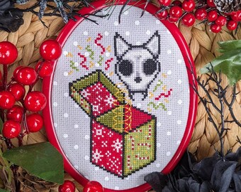 Cat Skull Christmas Cross Stitch Pattern -  Skull Cross Stitch Pattern - Gothic Christmas Cross Stitch Pattern, PDF Pattern, Pattern Keeper