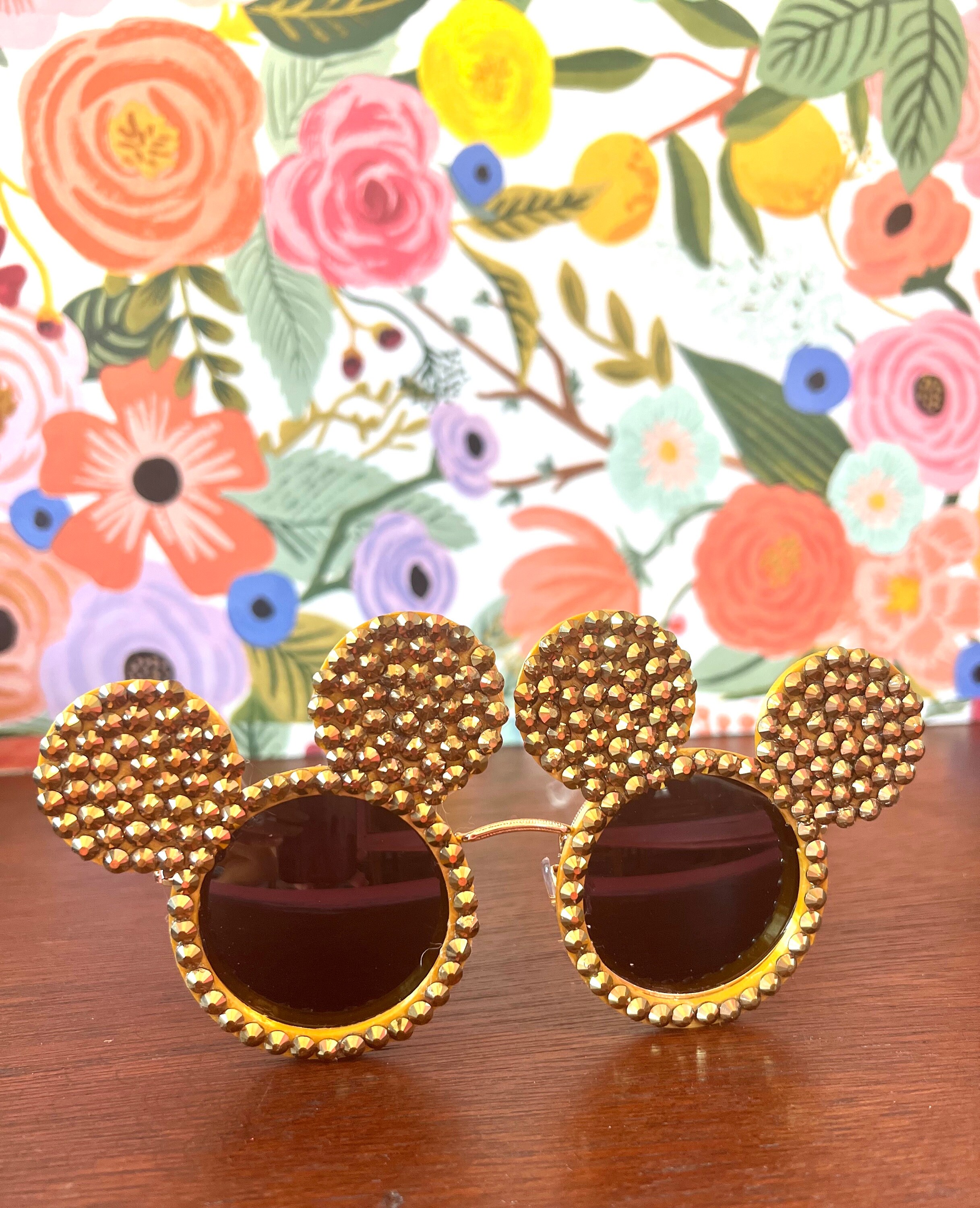 Stylish Black and Gold Mouse Sunglasses Round Trendy Retro Black Polarized Sunglasses with Black Lenses main image 2