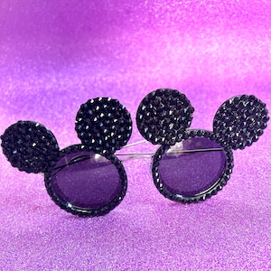 Mr. Mouse Rhinestone Mouse Shaped Sunglasses, Polarized,  Mouse Ears, Crystal Sunglasses, Dapper Day, Black Rhinestone Sunglasses