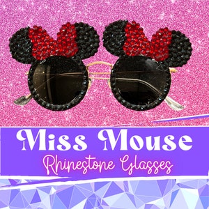 Miss Mouse Rhinestone Mouse Shaped Sunglasses, Polarized,  Mouse Ears, Crystal Sunglasses, Dapper Day, Black Rhinestone Sunglasses