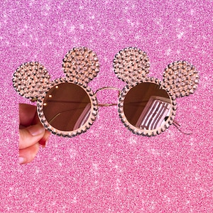 Pink Crystal Rhinestone Mouse Shaped Sunglasses, Polarized,  Mouse Ears, Crystal Sunglasses, Dapper Day
