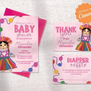 BABY SHOWER INVITATION | Pink Mexican Rag Doll Theme | Cheerful vibes