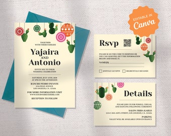 WEDDING INVITATION SET | Mexican Paper Ornaments Invite | Printable Mexican Themed Invite | Mexican decor invite | Invite Details & Rsvp Set