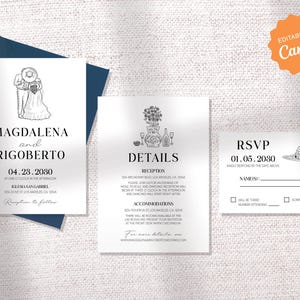 WEDDING INVITATION SET | Mexican Minimalist Charro Design | Hand-Drawn