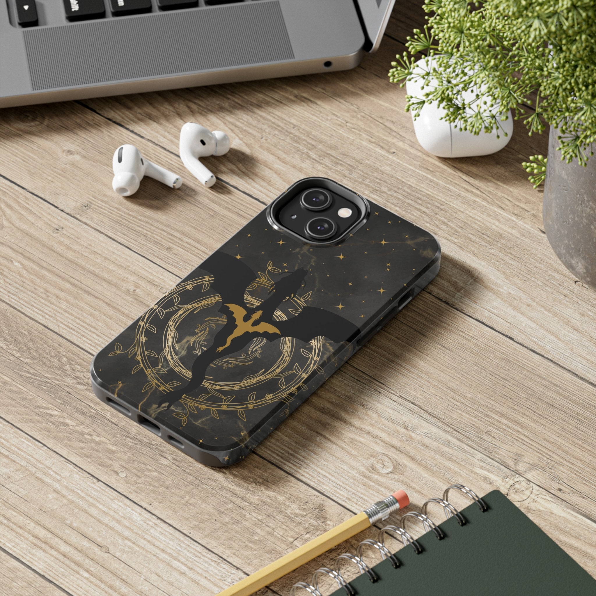 Fourth Wing Phone Case, Black and Gold Marble iPhone Case, Bookish, Gift for Book Lover, Dragon Phone Case, Dragon Merch, Fourth Wing Merch