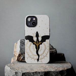 Vierde vleugel telefoonhoesje, vierde vleugel iPhone-hoesje, leesgrage, cadeau voor boekenliefhebber, zwart-wit telefoonhoesje, Dragon Phone Case, Dragon Merch