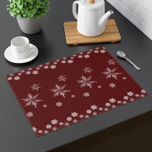 Rotes Winter-Tischset, Schneeflocken-Weihnachts-Tischset, Weihnachts-Tischset, Weihnachtsbaum-Tischset, Weihnachtstisch-Tischset, Baumwoll-Tischset
