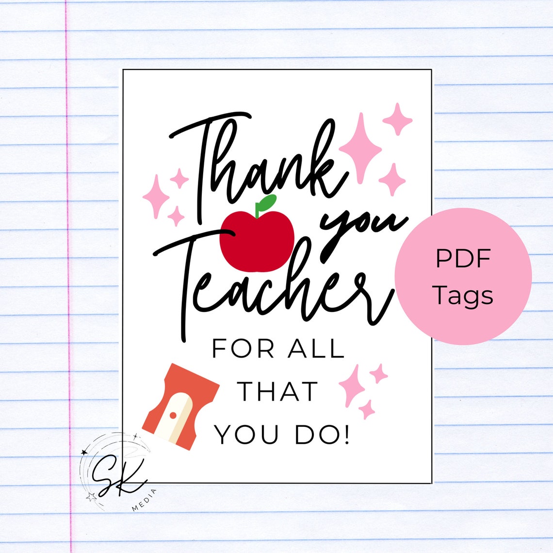Teacher Appreciation Gift Tag, Printable Thank You Tag (PDF) - Etsy