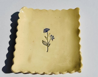 Handmade Ceramic Mini Ring Dish, Flower Design