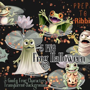 Grenouille Halloween Clipart, grenouille PNG, grenouille avec chapeau de sorcière, grenouille vampire, grenouille fantôme, citrouille grenouille, momie grenouille, imprimable grenouilles, Halloween grenouille Art
