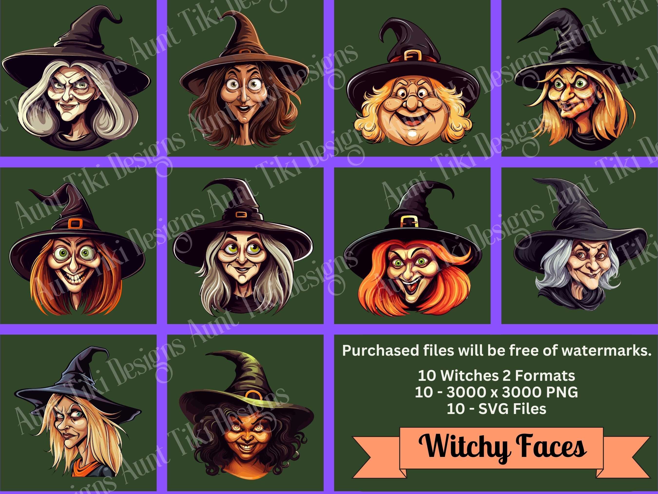 Witch Faces, Wicked Witch PNG, SVG, Witches Clipart, Vintage Witches Halloween, Witch Svg Bundle ...