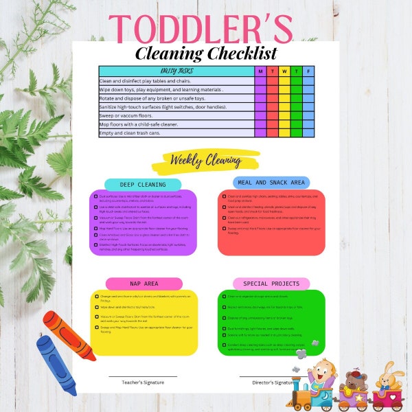 Toddler Classroom Cleanliness Checklist| Teacher's Cleaning Routine| Customizable Canva Template| PDF Printable and Editable Formats