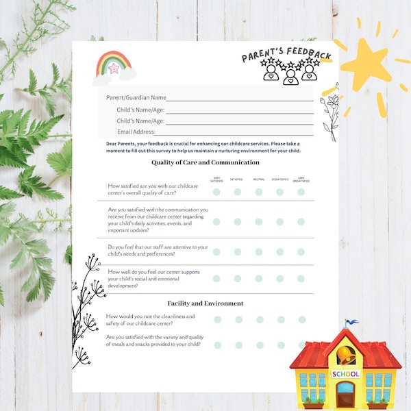 Daycare Parent Survey Form Canva Template & PDF Printable| Printable Parent Feedback Template|  Childcare Questionnaire Communication Print