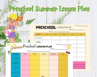 Preschool Summer Lesson Plan| Homeschool Preschool Curriculum | Summer Printables | Summer Activities | Homeschool Printable| Canva Template