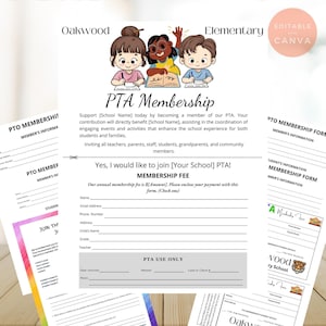 PTO membership Form Bundle| Editable PTA Membership Form |Editable Canva Template|Includes 6 Easy to Edit Form Designs| PTA Management