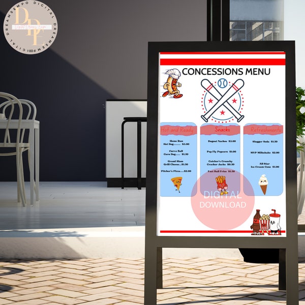 Editable Concession Stand Menu | Canva Menu Template | Vintage Baseball Snack Menu | Summer Sports Menu Template| Easy-to-Customize Template