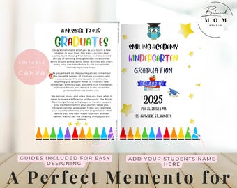 Kindergarten Graduation Printable | Class Graduation Ceremony | Editable Graduation Printable| Graduation Program Booklet Canva Template|