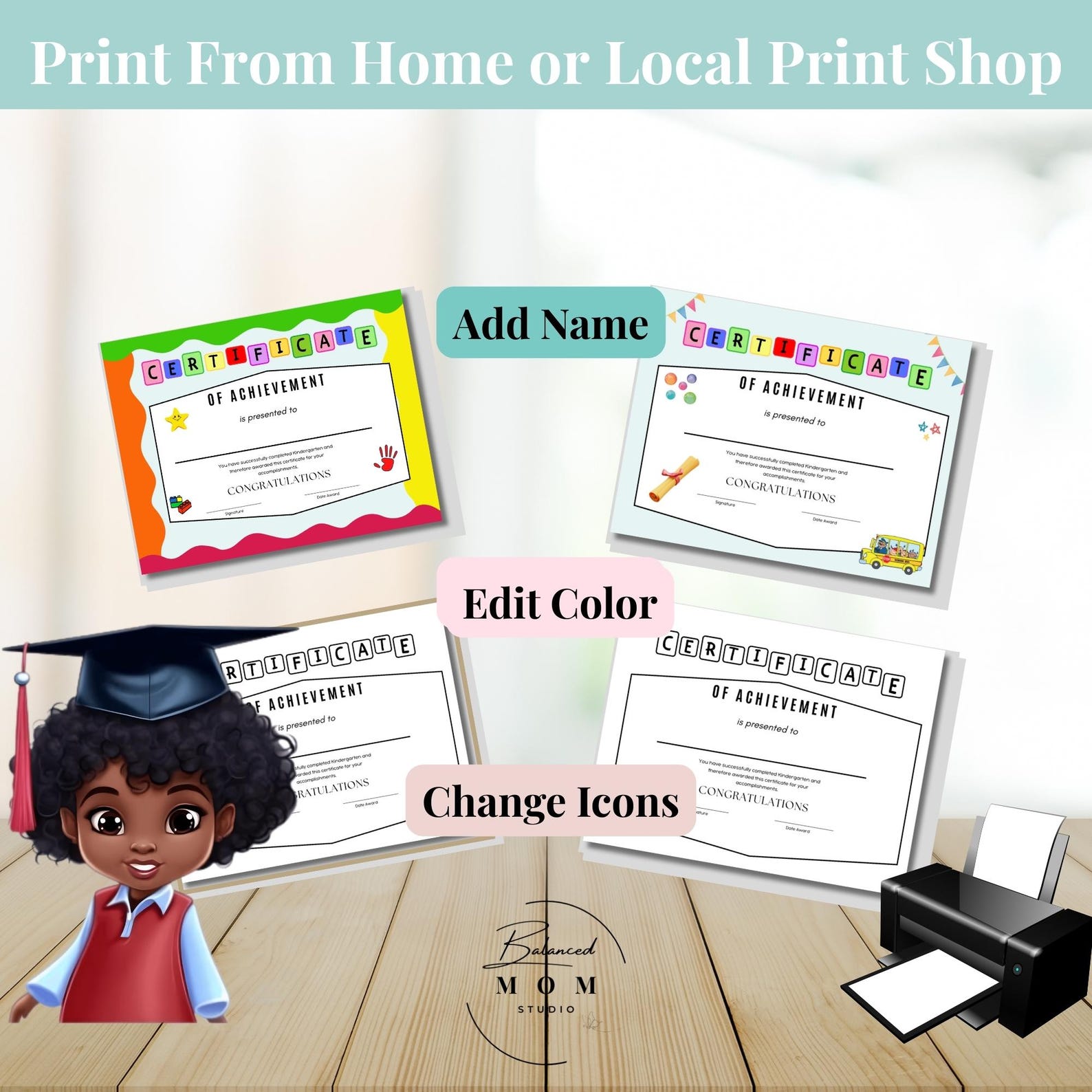 Editable Kindergarten Graduation Certificate: Canva Template (printable ...
