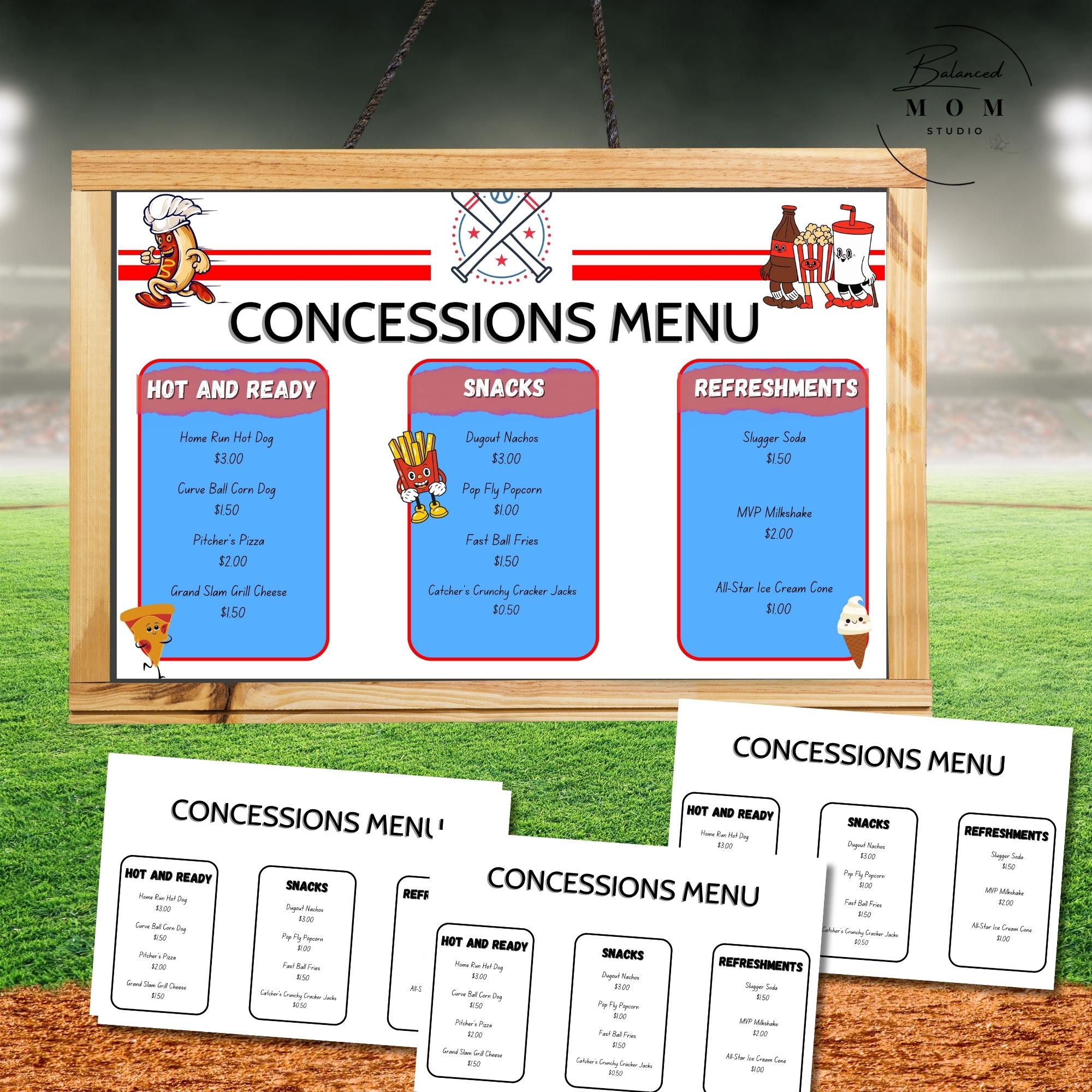 Basball Menu Vintage Baseball Concession Stand Menu Template (digital Download) - Etsy