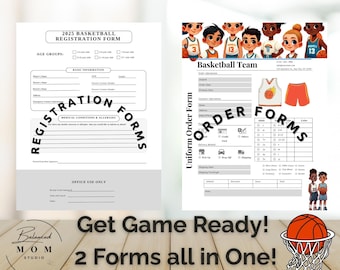 Kit de inscripción de baloncesto: Formulario de pedido de uniforme, plantilla editable de Canva (descarga digital)
